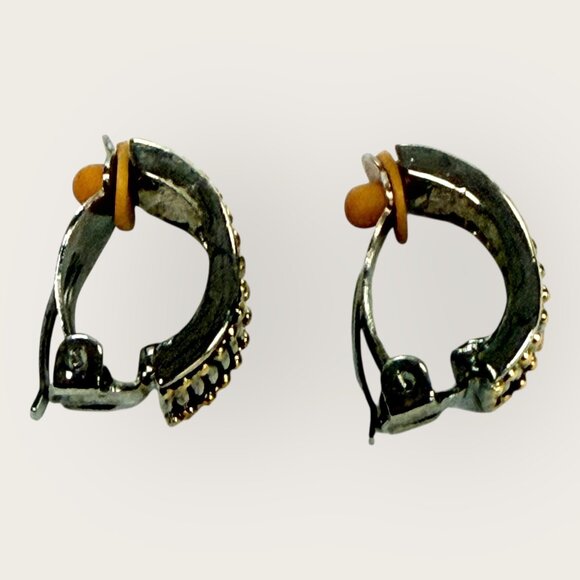 Vintage Two Tone Hoop Style Clip On Earrings - Picture 2 of 3